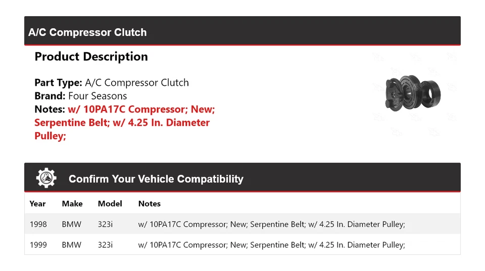 For 1998-1999 BMW 323i A/C Compressor Clutch 4 Seasons - Image 2 of 4