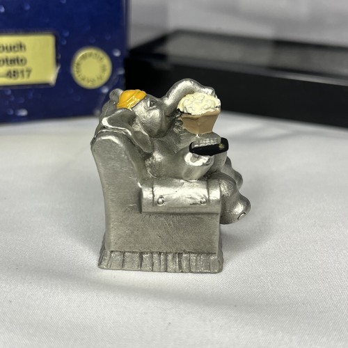 Hudson Pewter Mini Elephant Couch Potato holding Remote Control, Popcorn & Soda. - Picture 3 of 9