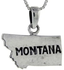925 Sterling Silver Flat Map of State of Montana Pendant 7/8 Inch Tall (22mm)