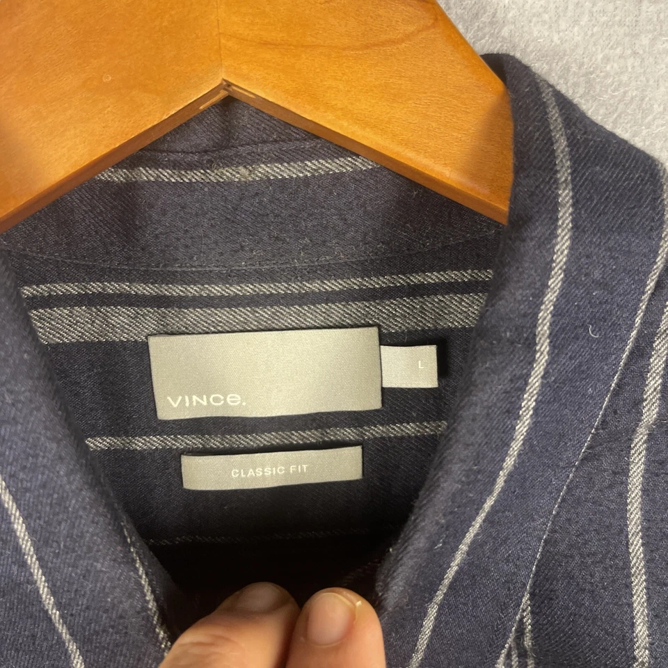 Camisa de franela Vince para hombre grande negra gris a rayas suave abotonada manga larga Foto 4 de 4