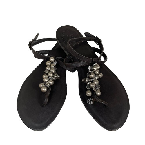 Gap Women's Sandals Size 8 Black Silver Beads Flat Ankle Strap - Picture 8 of 9