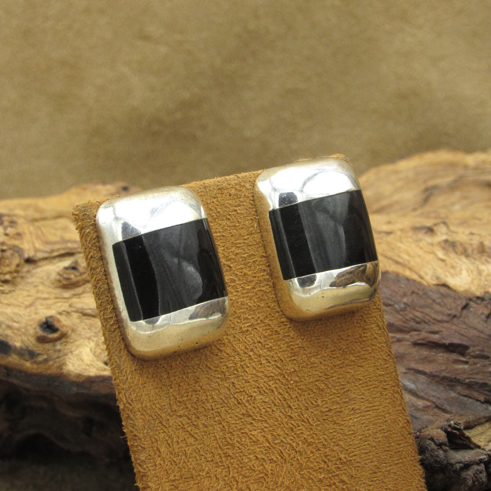 Sterling Silver and Black Rectangle Post Earrings… - image 4