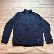 Eddie Bauer 1/4 Zip Free Heat Pullover Sweater Blue Stripe Men's Size Medium