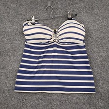 LRL Ralph Lauren Swimsuit Womens 12 Blue Striped Two Piece Bandeau Tankini Swim