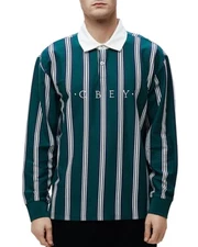 Obey 257830 Mens Firm Striped Classic Fit Polo Shirt dark teal Size Large