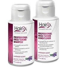 HairRx Professional Frizz-Taming Shampoo & Conditioner Travel Set, Light Lather,