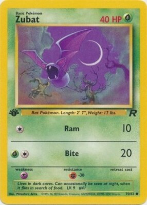 Pokémon TCG - Zubat 70/82 - Common - 1st Edition - Team Rocket [Near Mint]
