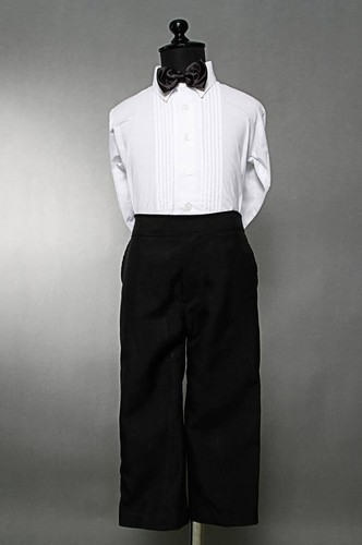 Boys Black Tuxedo suit SOLID LAPEL Satin trim Fancy wedding Bow tie vest pants - Picture 5 of 5