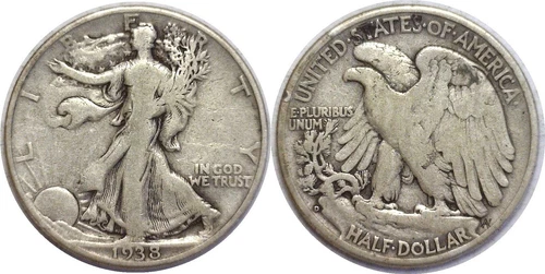 1938-D 50C Walking Liberty Silver Half Dollar VG