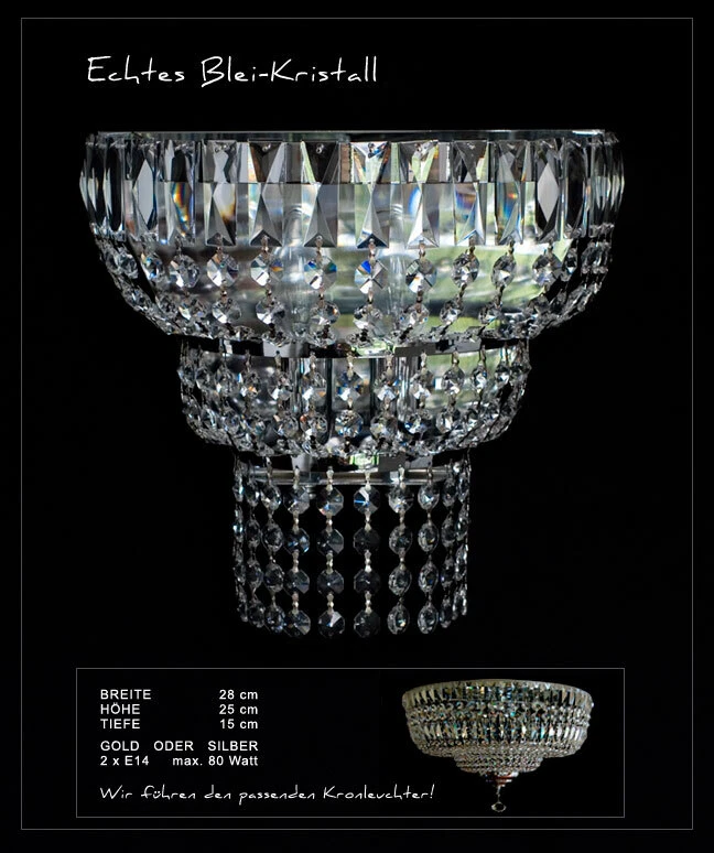 Cristallo Applique Argento Cromo Semicerchio Con 2 Bruciatori Qualità Nuovo - Immagine 2 di 2