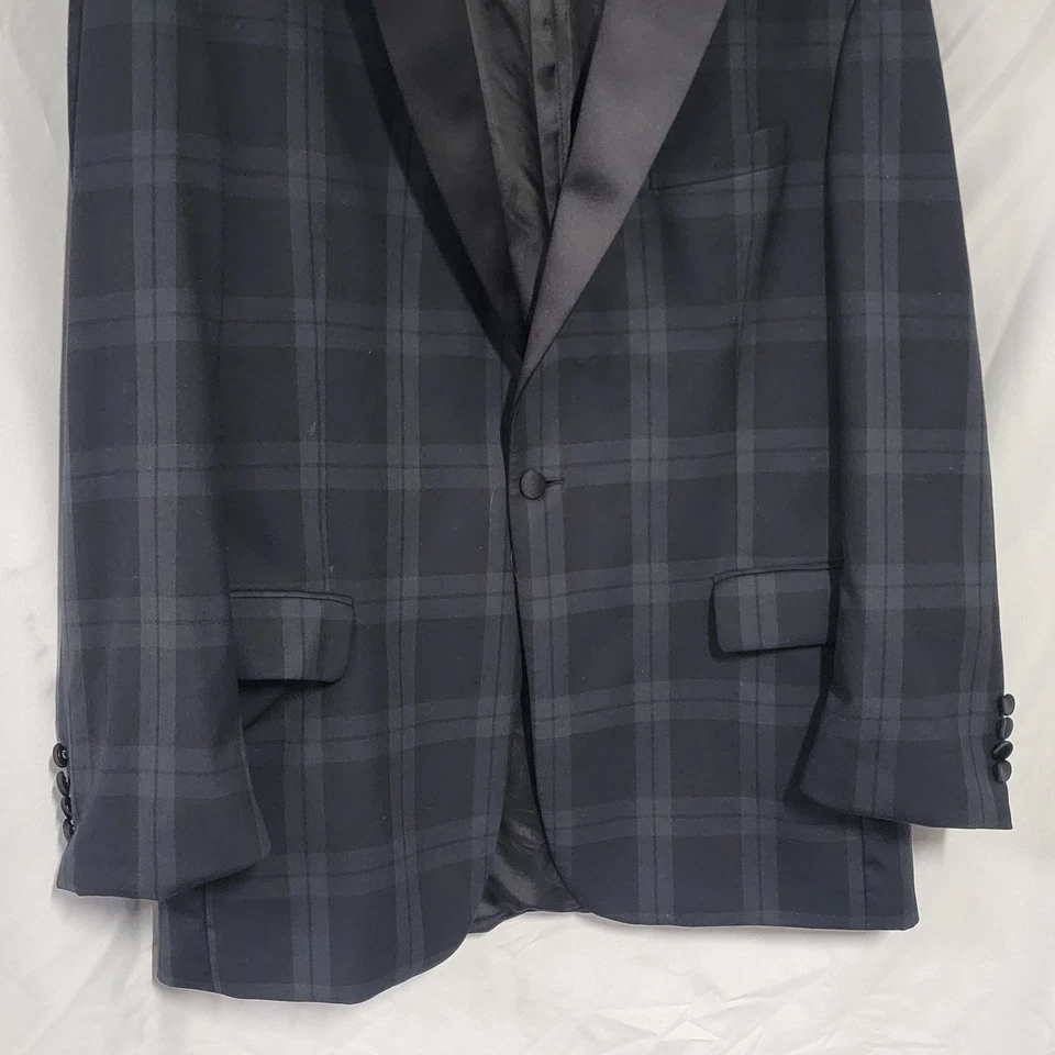 Chaqueta Esmoquin Jos A Bank Verde Oscuro Tartán Cuadros 42 Reg 1 Botón 100% Lana  Foto 4 de 4