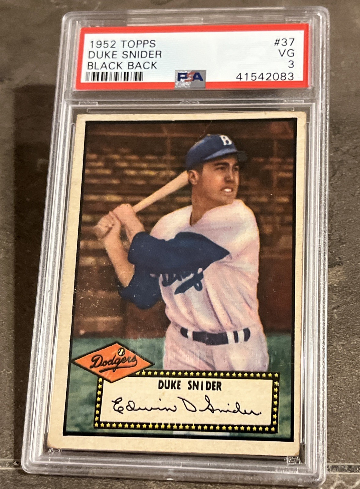 🟦🔥Duke Snider🔥🟦1952 Topps #37 HOF PSA 3 VG-EX CENTERED Dodgers BLACK BACK view 9