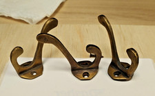 3 Solid Brass Double Coat Hat Hall Towel Clothes Hooks 2 1/4" Antiqued Finish
