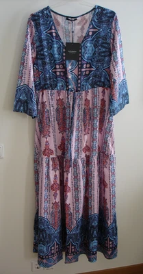 Robe légère bohème multicolore avec manches 3/4 grande taille 3XL - Photo 1/4