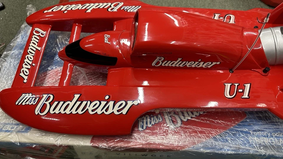 Barco de carreras hidroavión vintage Miss Budweiser RC Nitro Gas 1/12 Foto 2 de 4