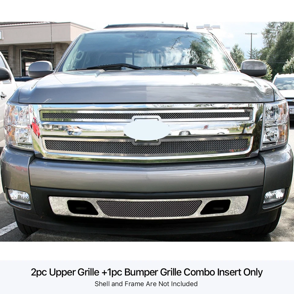 Combo de parrilla de malla de acero inoxidable para Chevy Silverado 1500 2007-2013 Foto 3 de 3