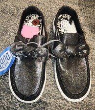 NEW Hey Dude Wendy Bow Black Shimmer Slip-on Shoes Women  s size 8 NWT Rare 
