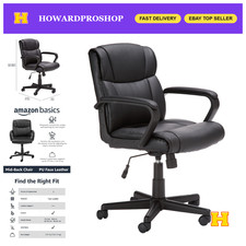 Adjustable Height Office Task Chair - 360° Swivel, Padded Armrests, Mid-Back, Ro
