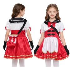 Girls Stage Costume K Halloween Cosplay Red Bow Detail Dress Knee Length