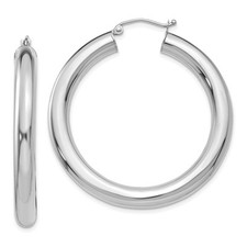 14k White Gold Polished 5mm Tube Hoop Earrings 6.57gm L-40 mm, W-5 mm