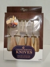 Evriholder 4-Piece Cheese Knife Set Stainless Steel with Wooden Handles