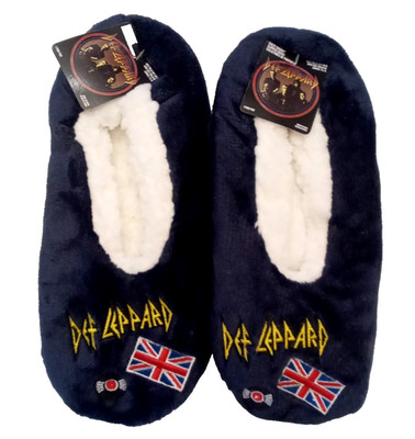 NEW Def Leppard Fuzzy Babba Plush Slippers Embroidered Non Slip Socks size M/L
