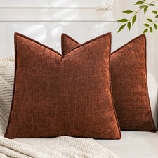 Set of 2 Soft Textured Decorative Throw Pillow Covers 18x18 Inch Cozy Farmhou...
