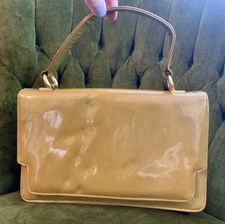 1960s Stylecraft Miami Mustard Yellow Patent Leather/Gold Clutch Purse HandBag