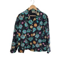 Vintage Chicos Design Black Floral Embroidered Silk Jacket Women Size 2