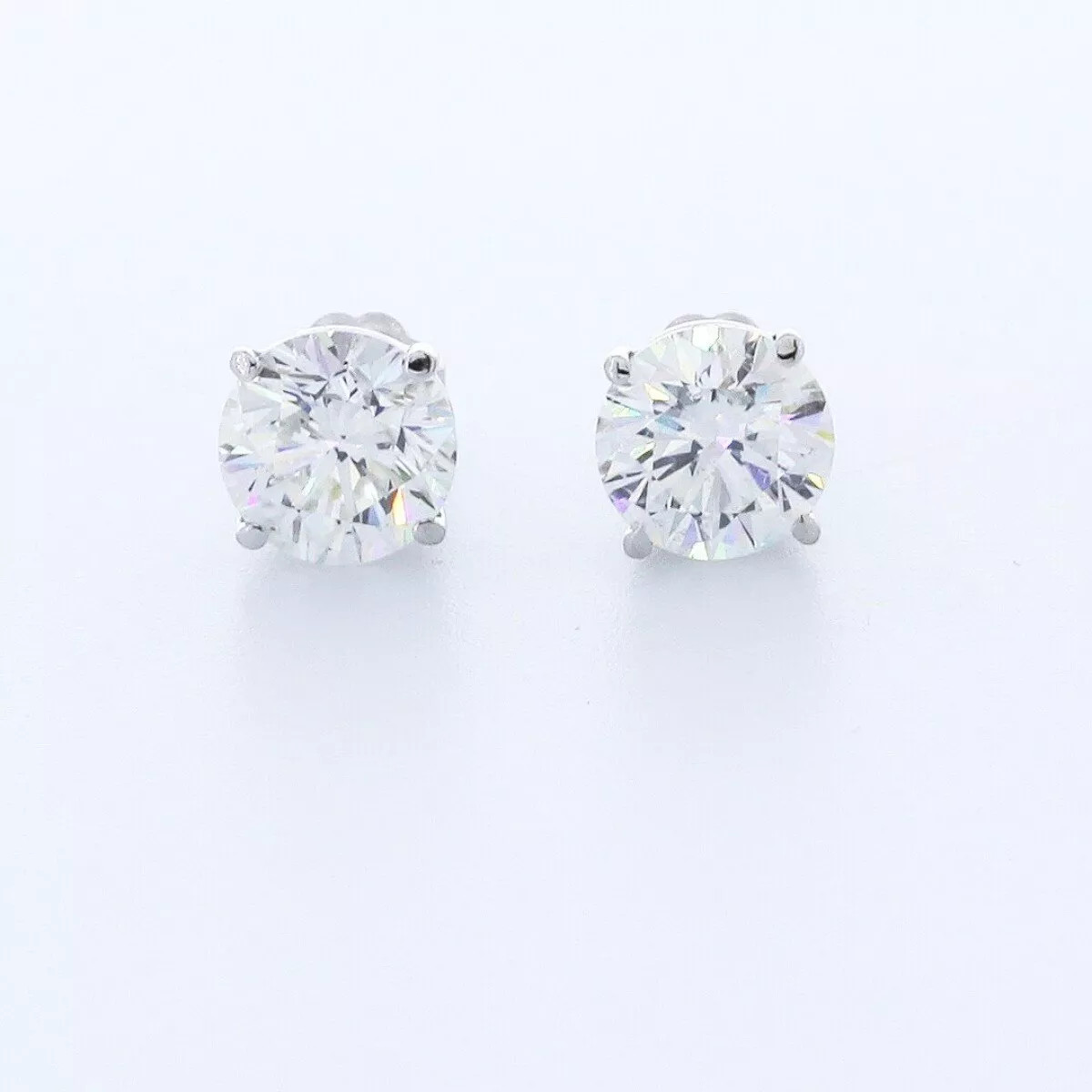 Stud Earrings Classic Solid 14K White Gold 3 Carat Round Natural Diamond F VS2-image