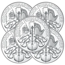 Lot of 5 - 2025 1.50 Euro Silver Austrian Philharmonic 1 oz BU