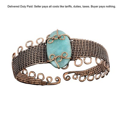 Thanks Giving Day Sale Copper Oval Amazonite Gemstone Wire Wrapped Sister Bangle