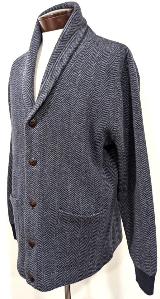 J. CREW Men's Merino Wool Cardigan Jacket Gray Black Herringbone Size L VEUC! * - Image 3 of 4