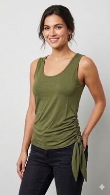 Supertrash Olive Green Ruched Side Tie Modal Blend Small Sleeveless Tank Top NWT