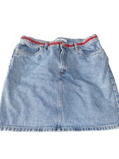 Tommy Hilfiger Vintage Denim Skirt Women  s Blue High Rise Red Waistband