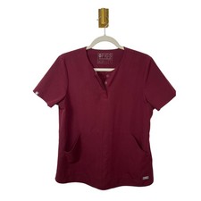 Figs Burgundy Scrub Top Henley Medical Uniform Short Sleeve Maroon Small