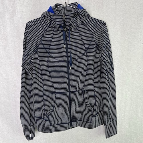 Athleta Strength Hoodie Womens Small Striped Thumb Holes Fleece Lined Full Zip