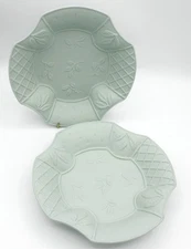 Fitz and Floyd Botanical Collection Bisque Green 8 3/4" Rimmed Plate Set of 2