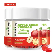 3 Packs Weight Loss Gummies ACV- Nature's Key Apple Cider Vinegar Organic
