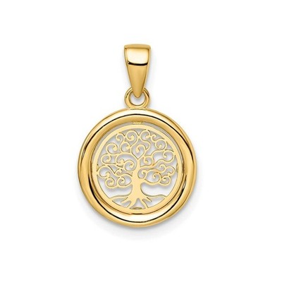 Diamond2Deal 14k Yellow Gold Tree of Life Circle Pendant (L-14mm W-14mm)