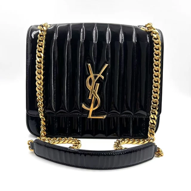 10.23 020 Saint Laurent Vicky Small Patent Leather Crossbody Bag Black