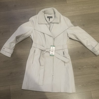 Halston Women's Mid-Length Belted Trench Coat with Full Zip   Gray Size XLarge