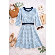 Draper James Blue White Fit & Flare Knit Size Small Medium Dress 3/4 Sleeve