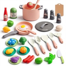 35Pcs Kids Kitchen Toy Accessories, Toddler Pretend Cooking Playset with Play...
