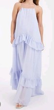 Vero Moda Womens M Tiered Blue Lavender Fog Halter Cottagecore Maxi Dress