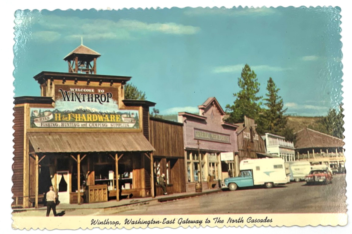 Winthrop WA Postcard H&J Hardware General Store North Cascades View