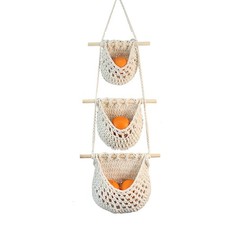 3-Tier Macrame Hanging Wall Basket - Handwoven Boho Wall Hanging Storage Orga...