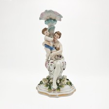 Antique Meissen Porcelain Figural Candlestick, Woman and Child, 1890 - A19722