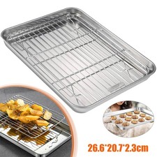 26cm Stainless Steel Roasting Trays Oven Pan Dish Baking Roaster Tray Grill Rack