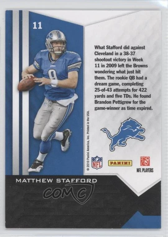 2010 Panini Epix Epix Game Orange Matthew Stafford #11 - Image 2 of 2